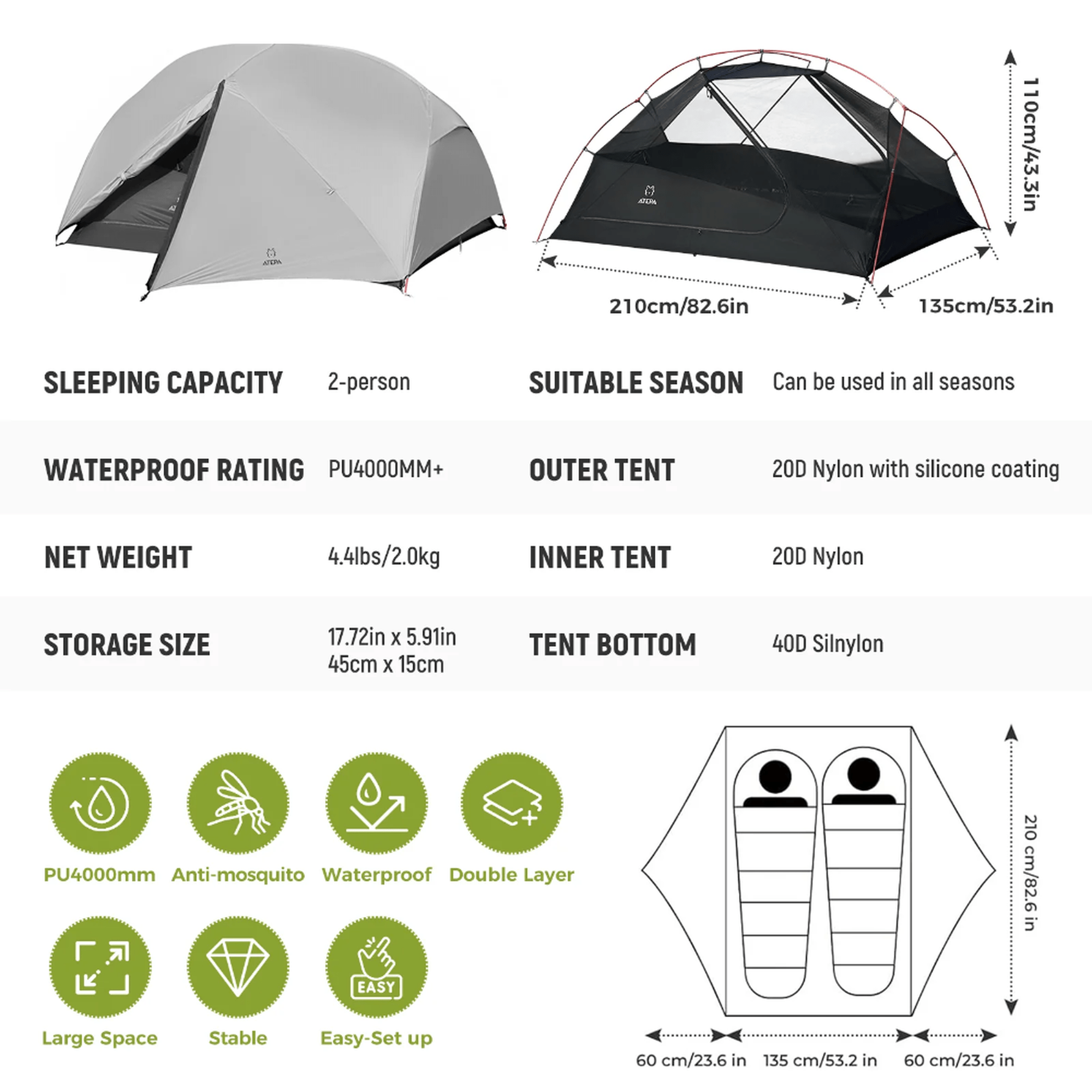 ATEPA Voyage Ultralight 2P Backpacking Tent