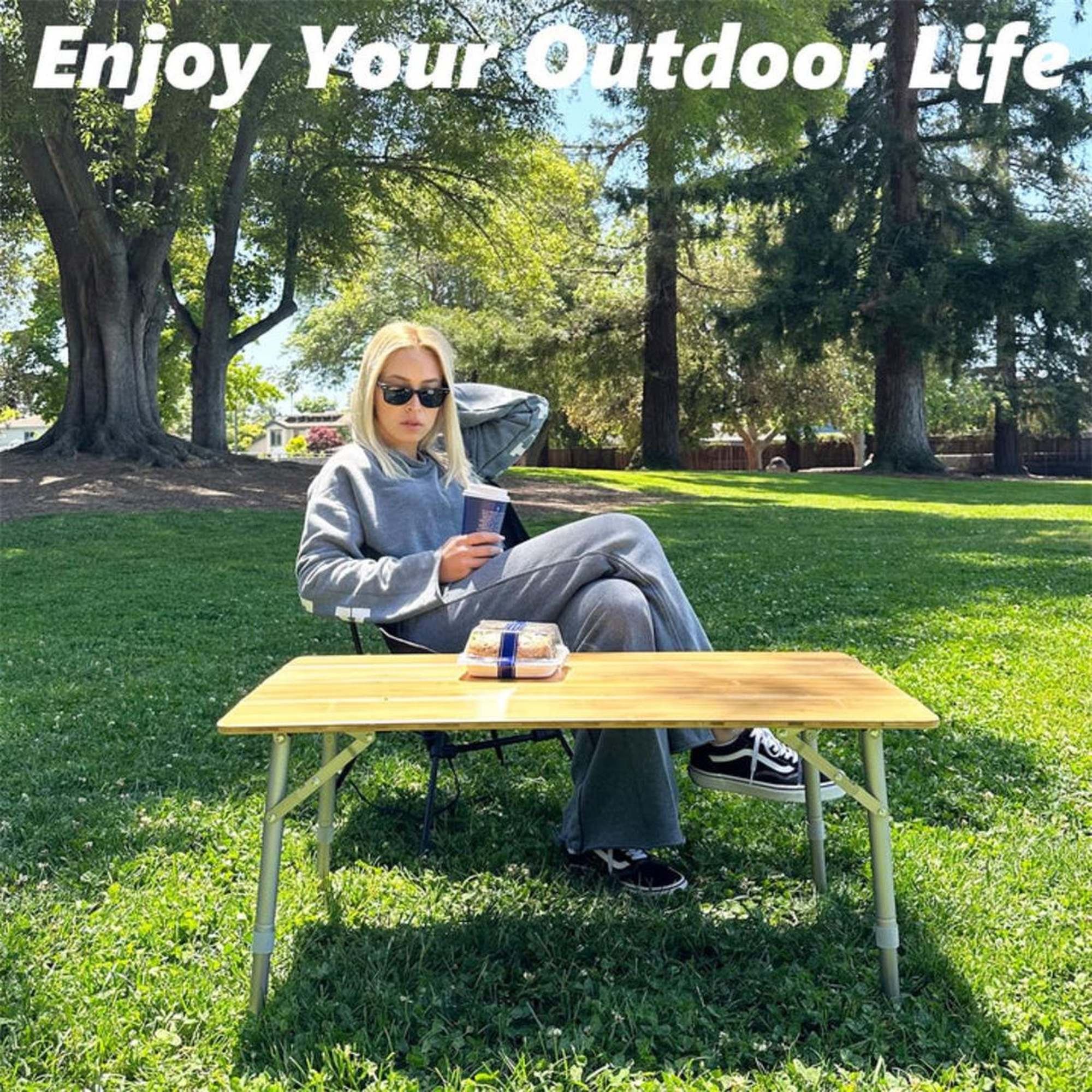 ATEPA Bamboo Folding Camping Table