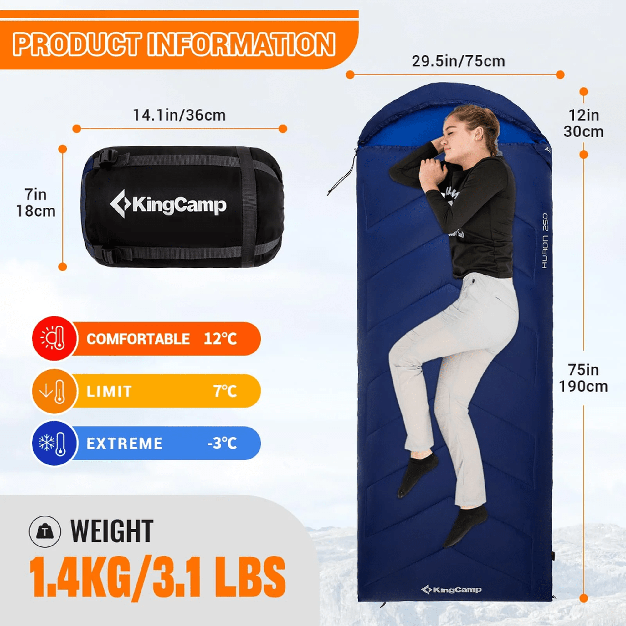 KingCamp HURON 250 Hooded Sleeping Bag