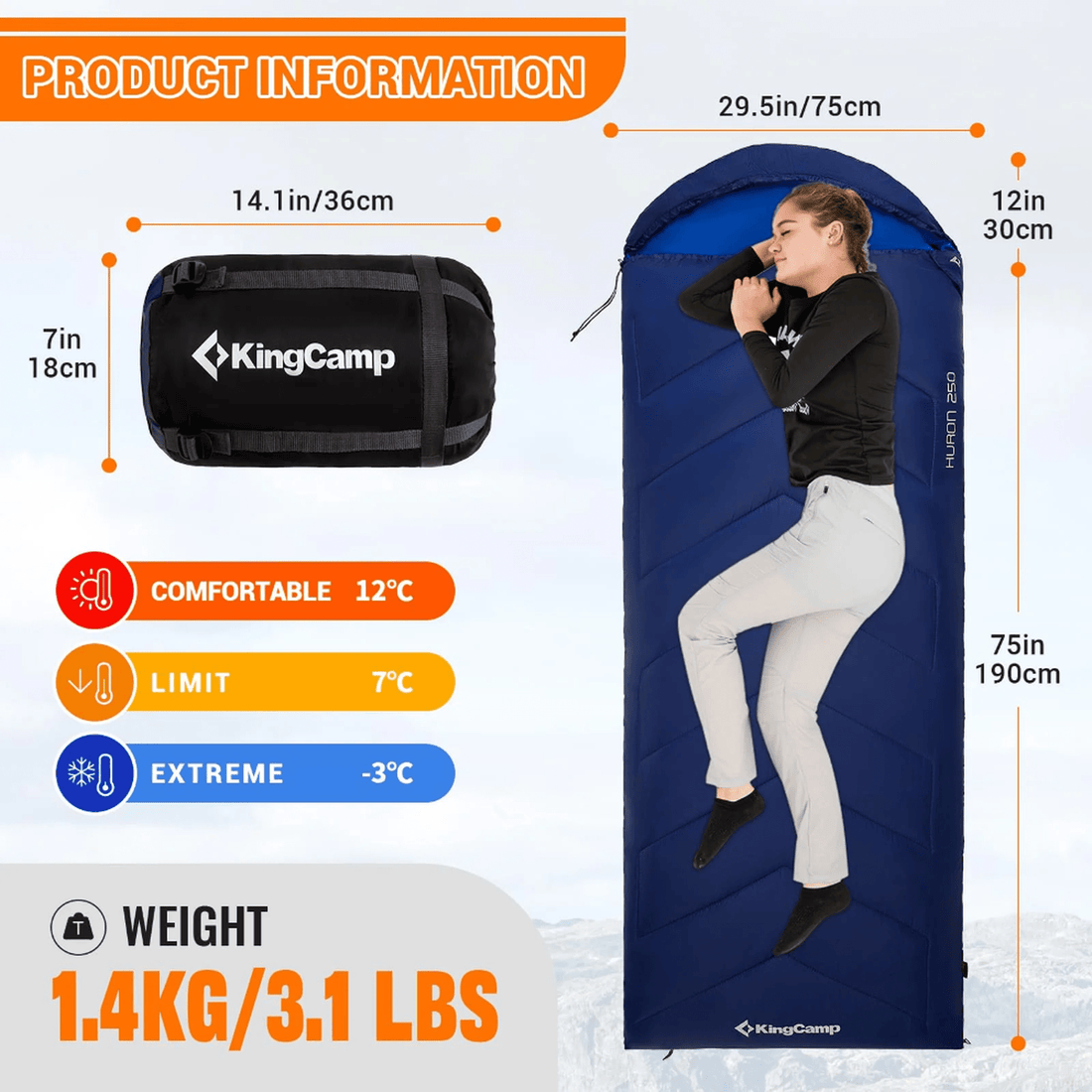 KingCamp HURON 250 Hooded Sleeping Bag