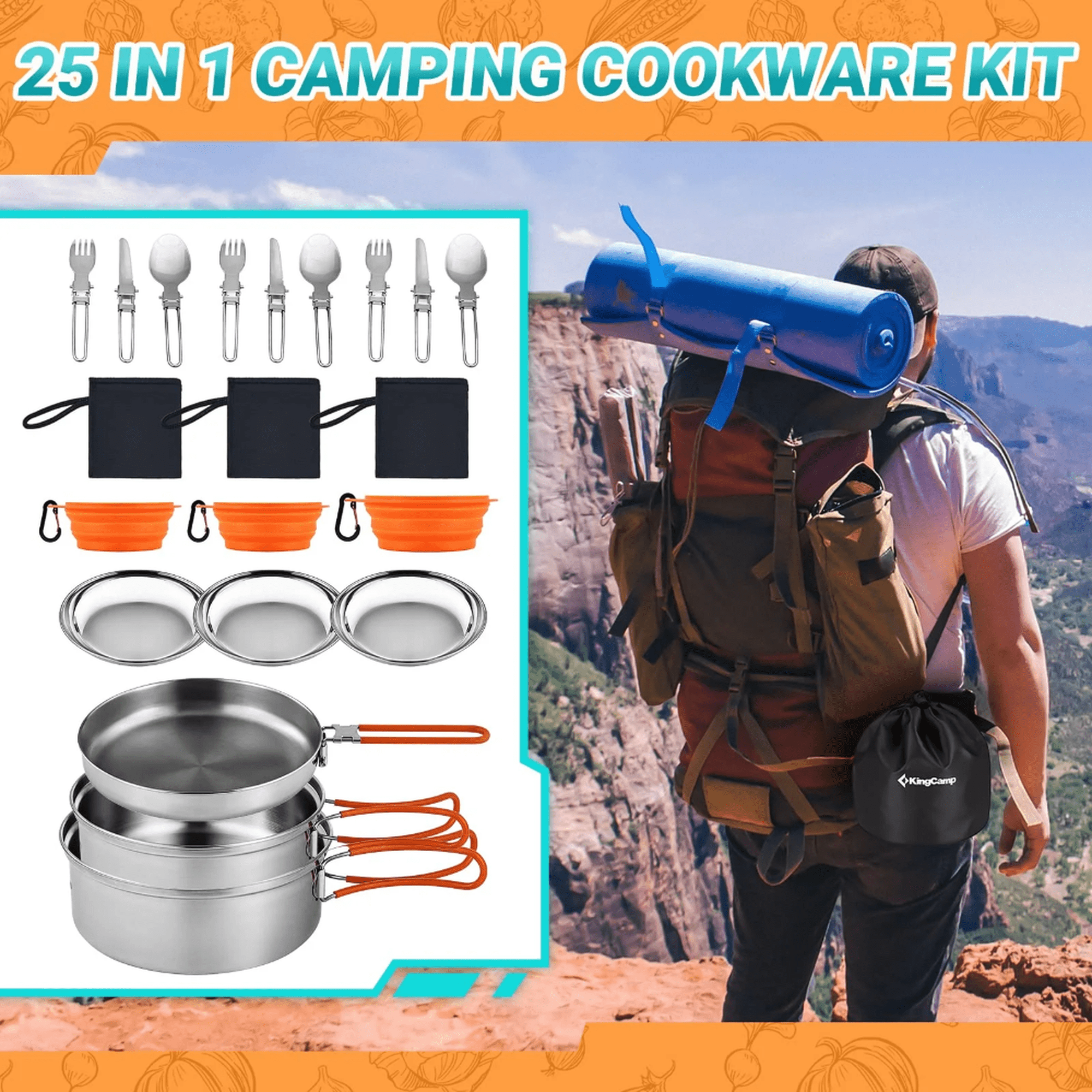 KingCamp ADVENTURER Stainless Steel 3P Cookware Set