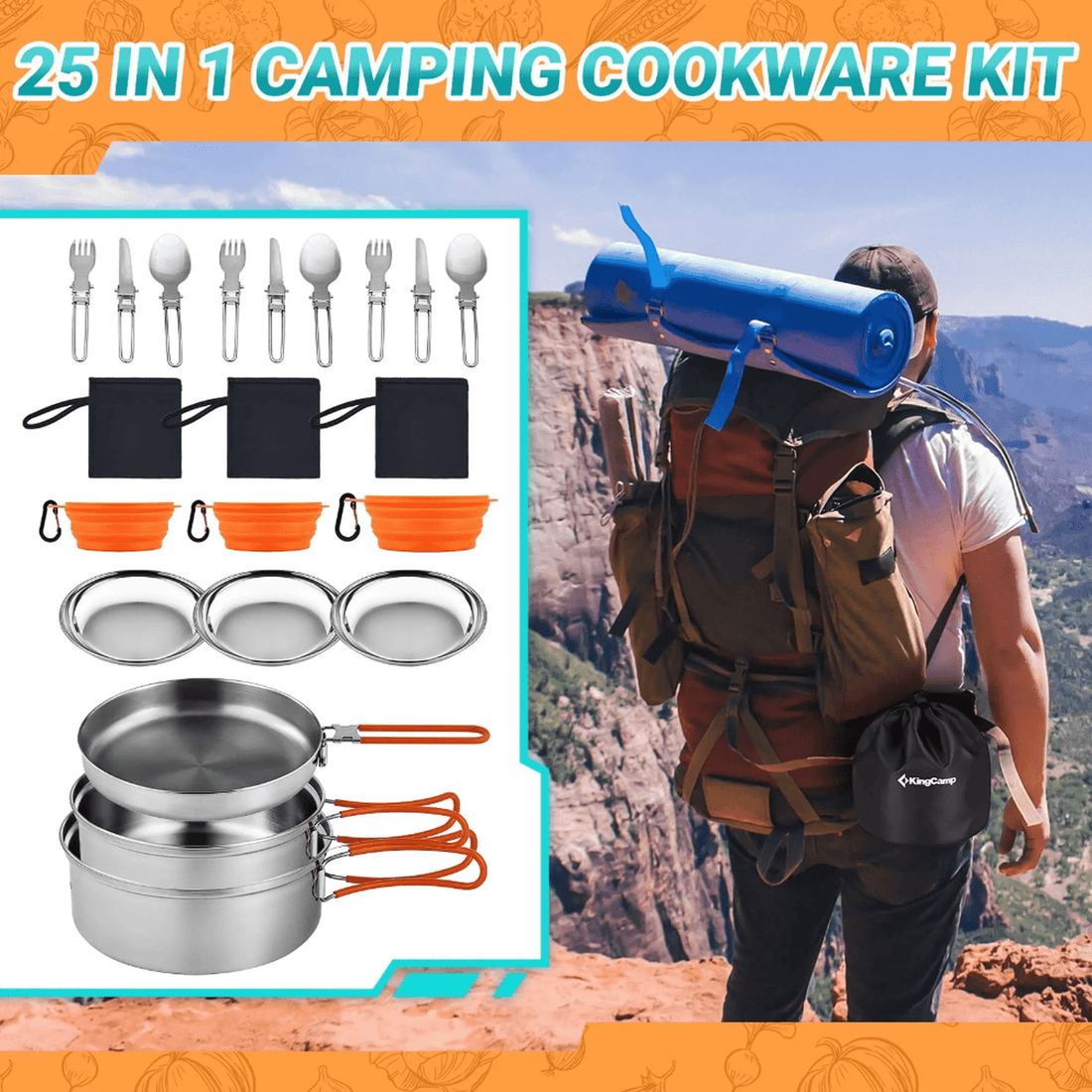 KingCamp ADVENTURER Stainless Steel 3P Cookware Set