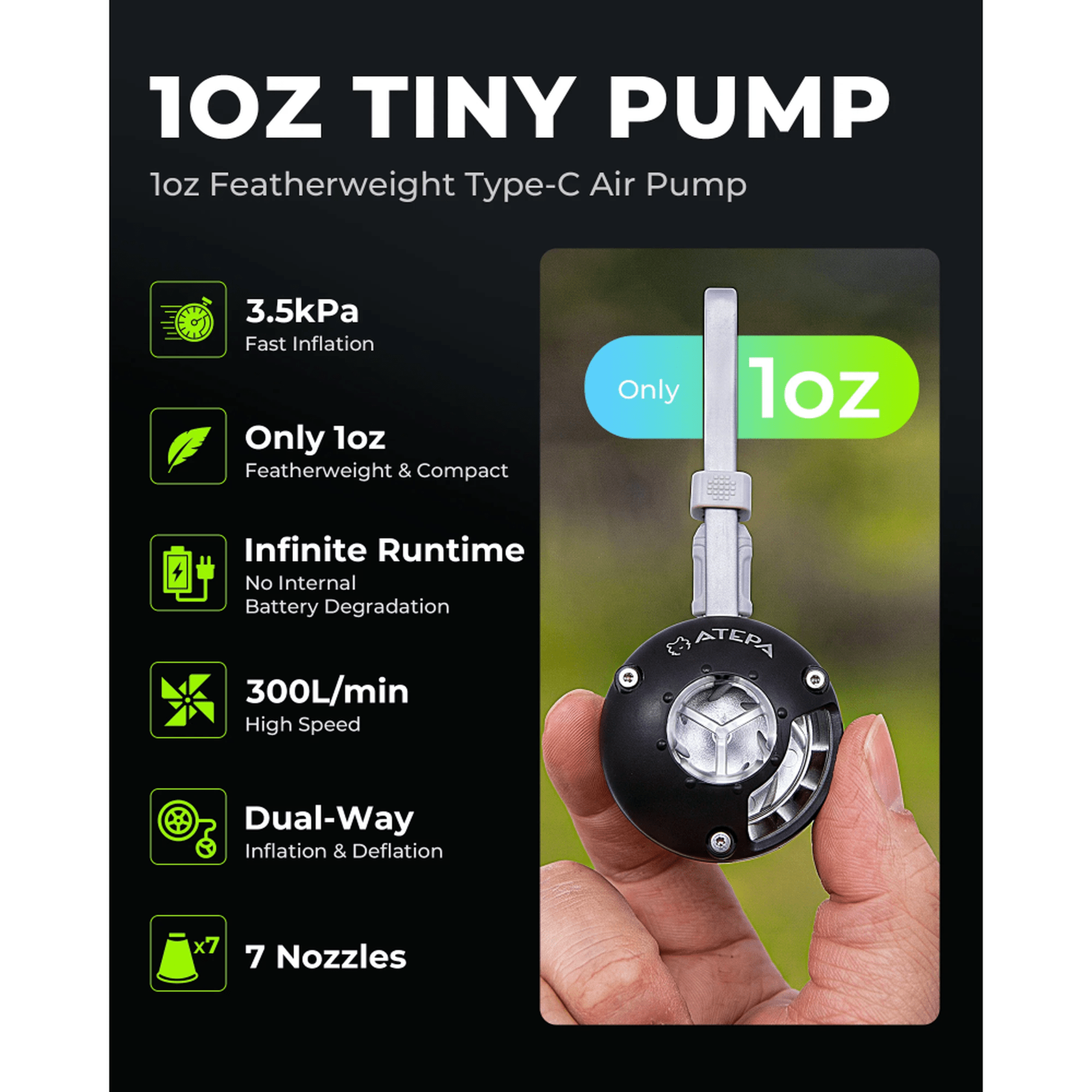 ATEPA 2-in-1 Ultra-Mini Air Pump