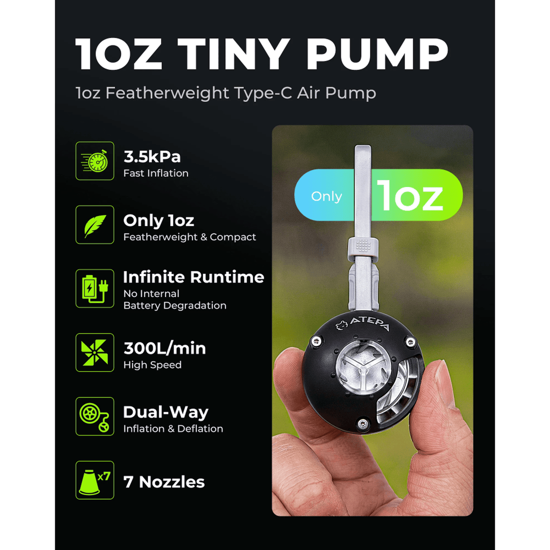 ATEPA 2-in-1 Ultra-Mini Air Pump