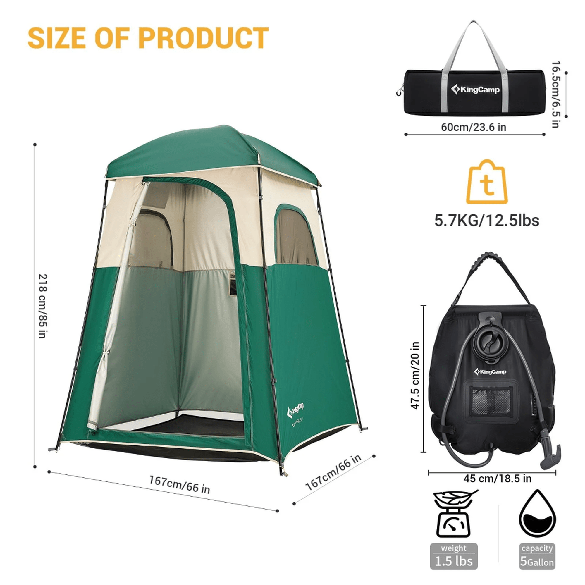 KingCamp Single Privacy Shelter with Shower Bag