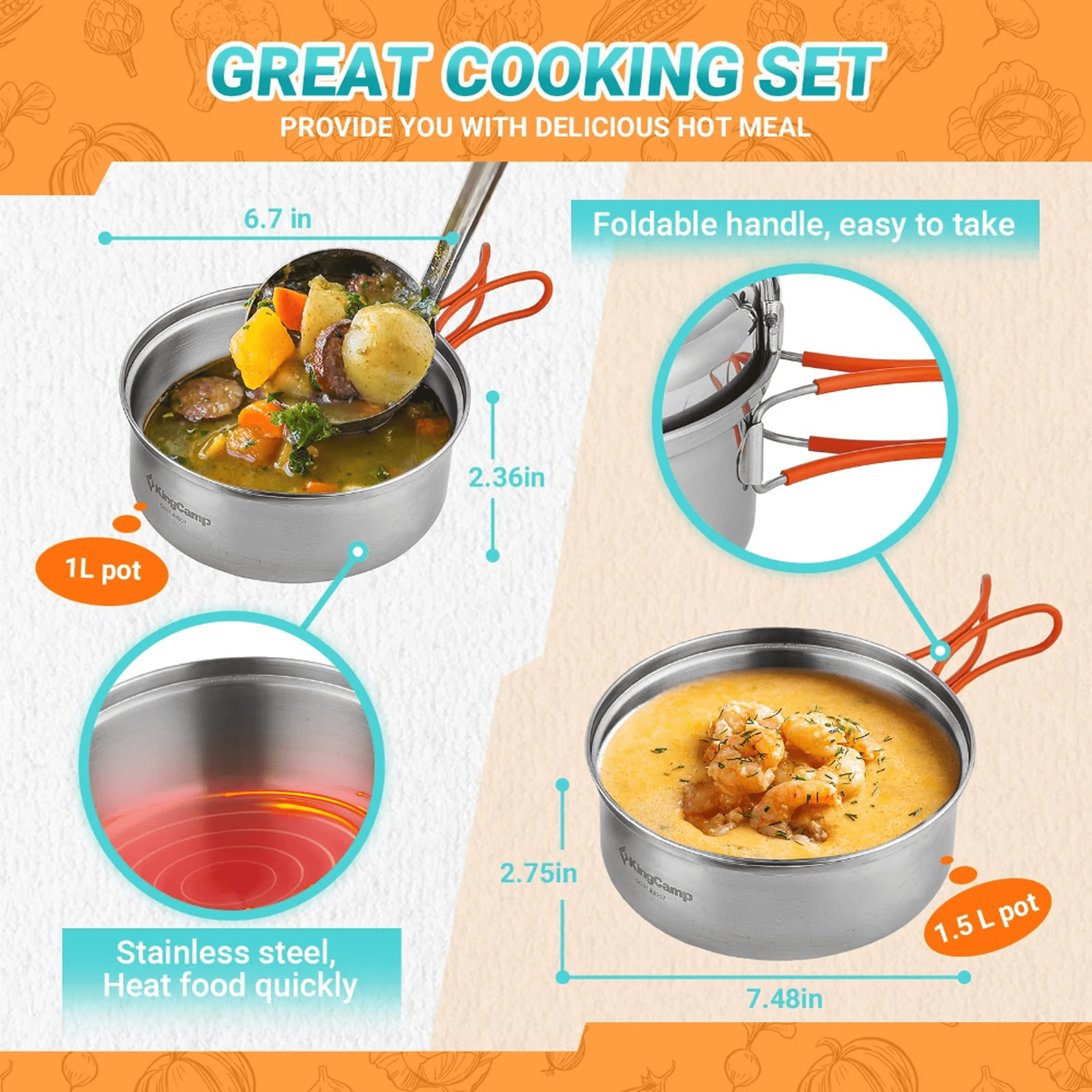 KingCamp ADVENTURER Stainless Steel 3P Cookware Set