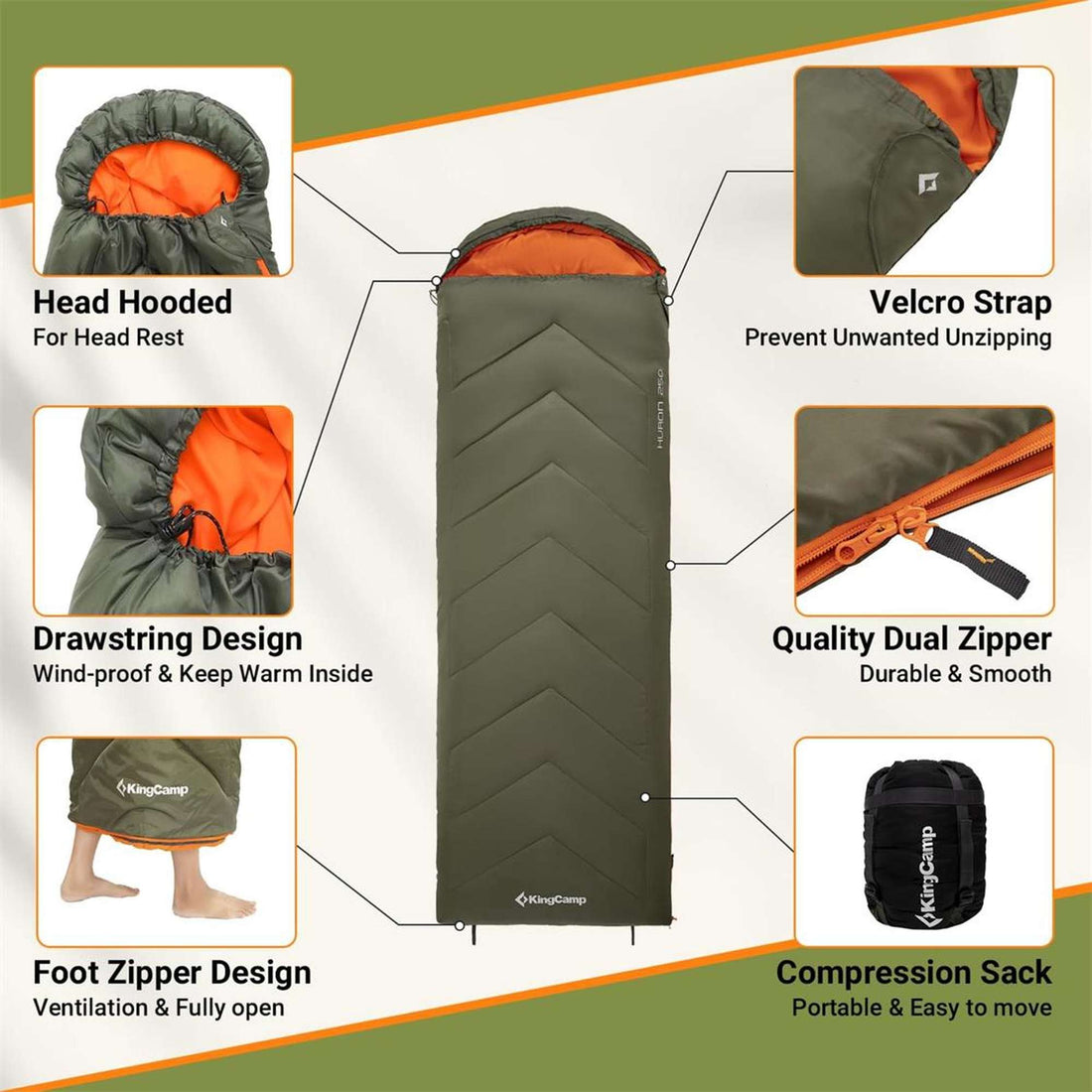 KingCamp HURON 250 Hooded Sleeping Bag